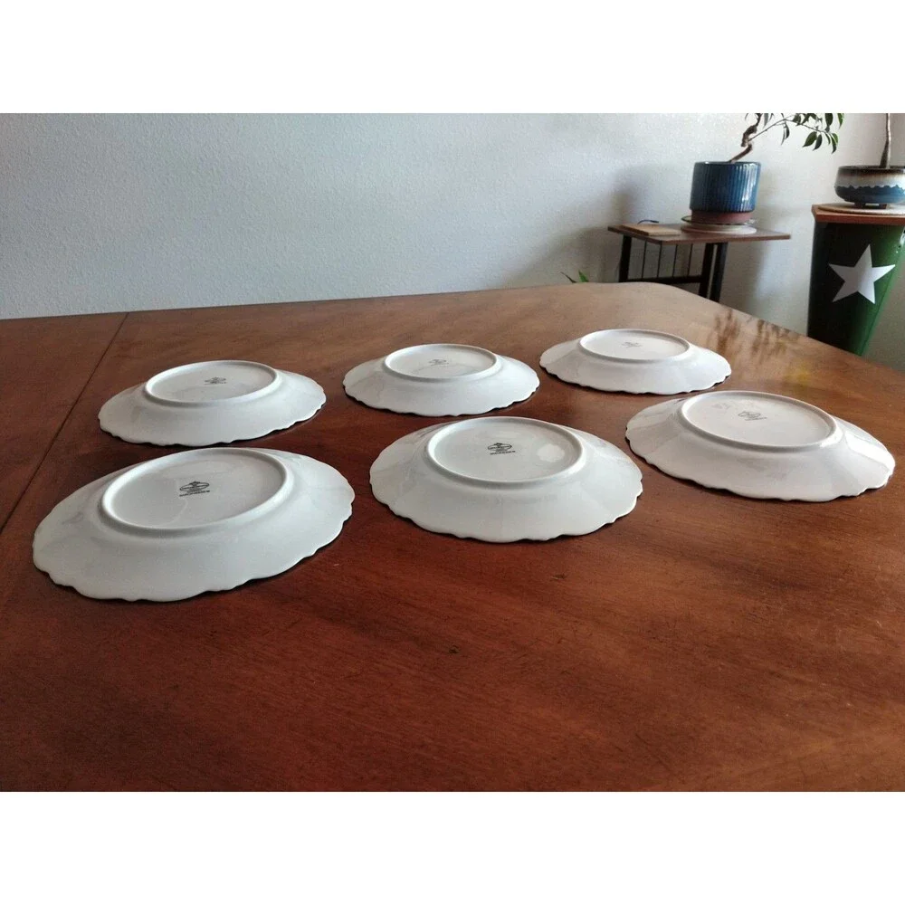 Set Lot 6x Tirschenreuth Baronesse Salad Dessert Plate 8.3” Wht Germany Bavaria